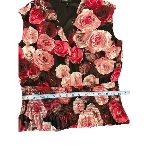 White House Black Market Dress Red Pink Floral Print Dark Romantic Chiffon Large - Picture 10 of 11